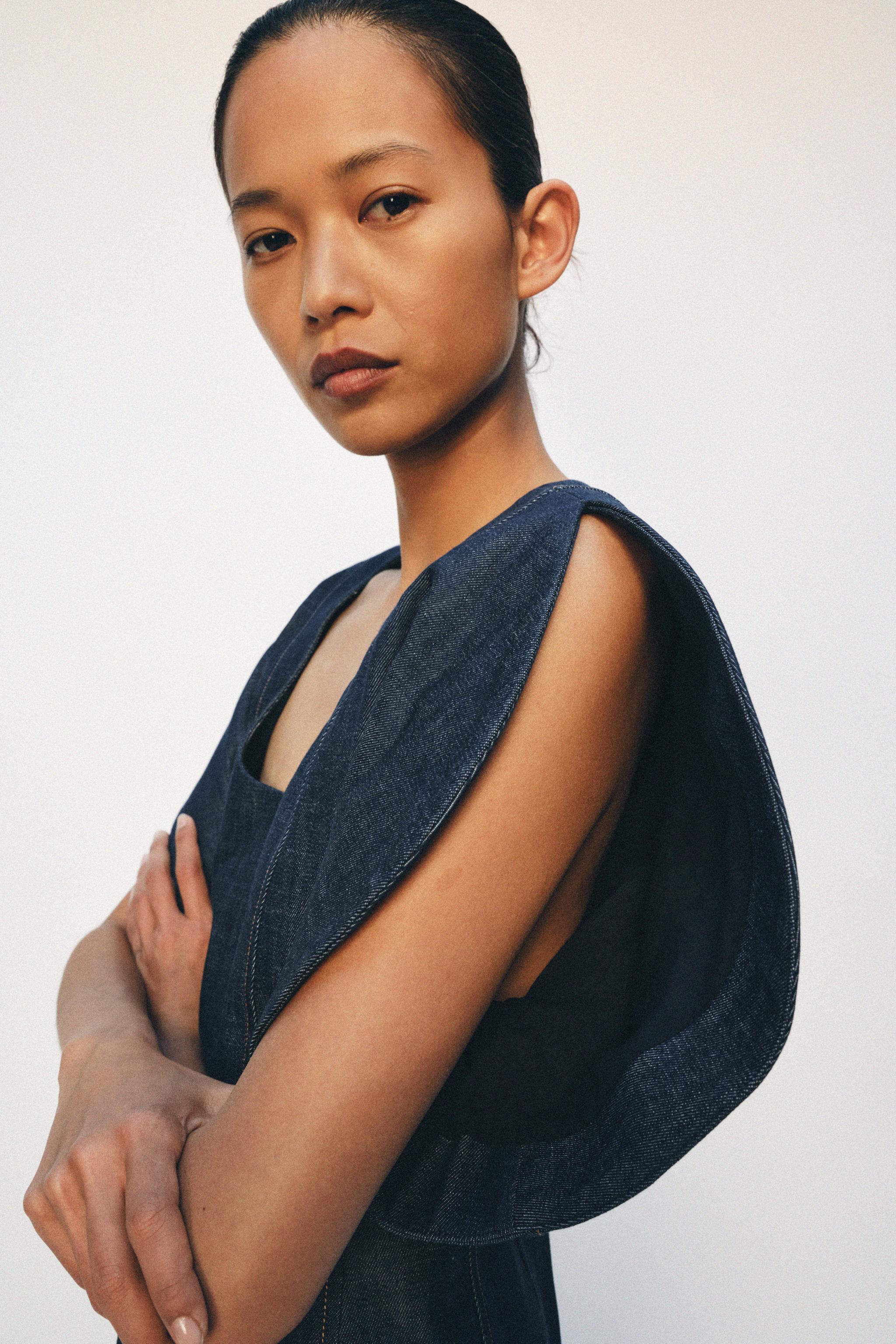 ZW COLLECTION PUFF SLEEVE DENIM BLOUSE